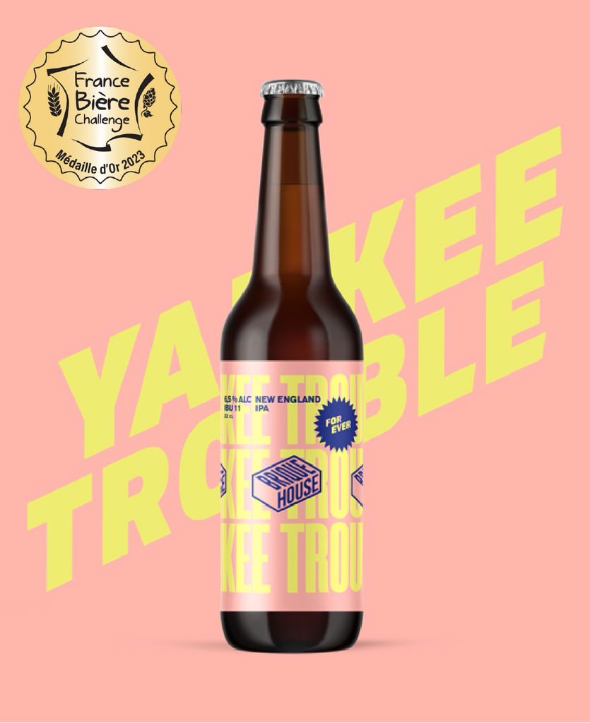 Yankee Trouble, notre NEIPA en bouteille de 33 cL, une bière blindée en houblon, fruitée et trouble.